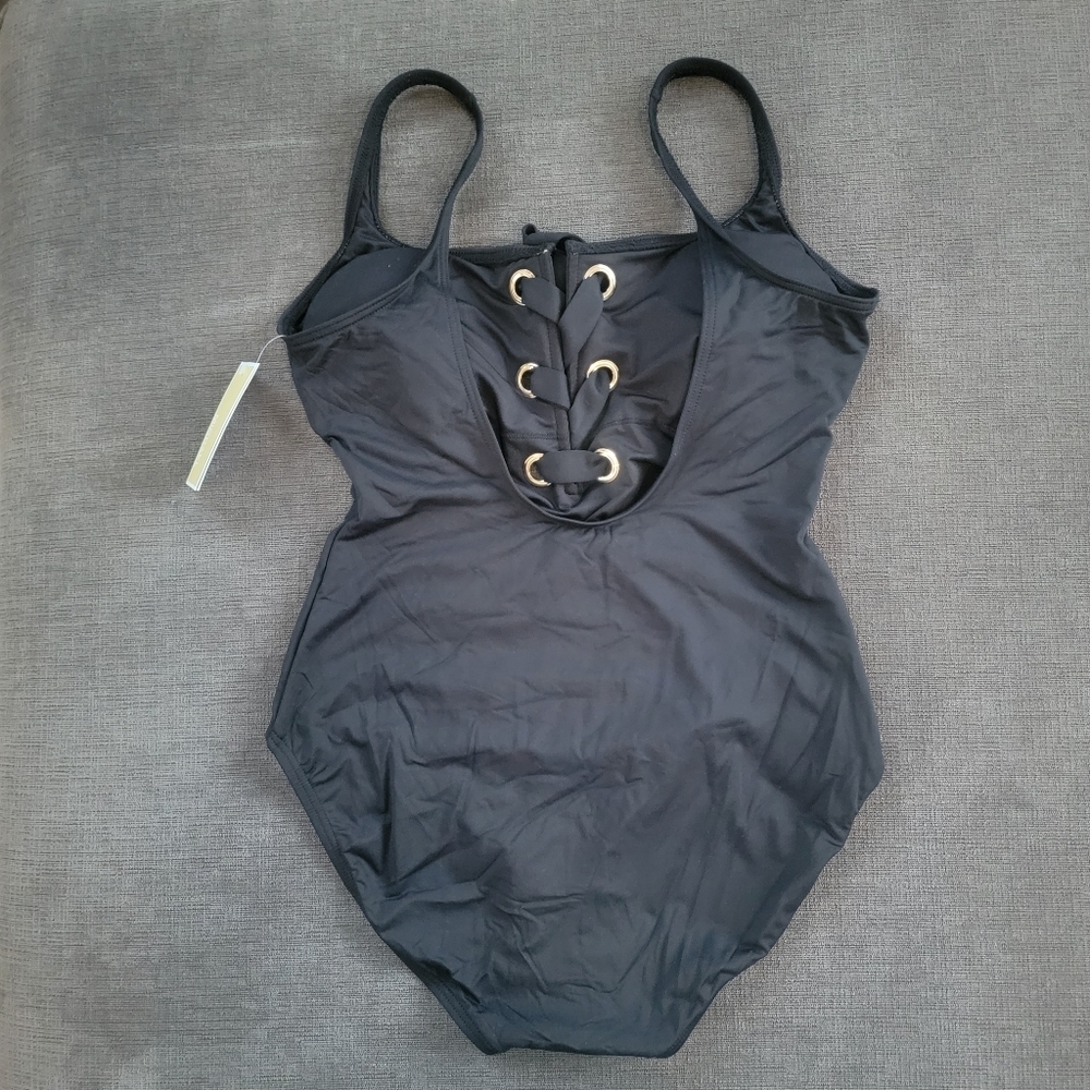 Michael Kors Women's Black Lace Up Gold Grommets One Piece Swimsuit Size 8 - Picture 4 of 13